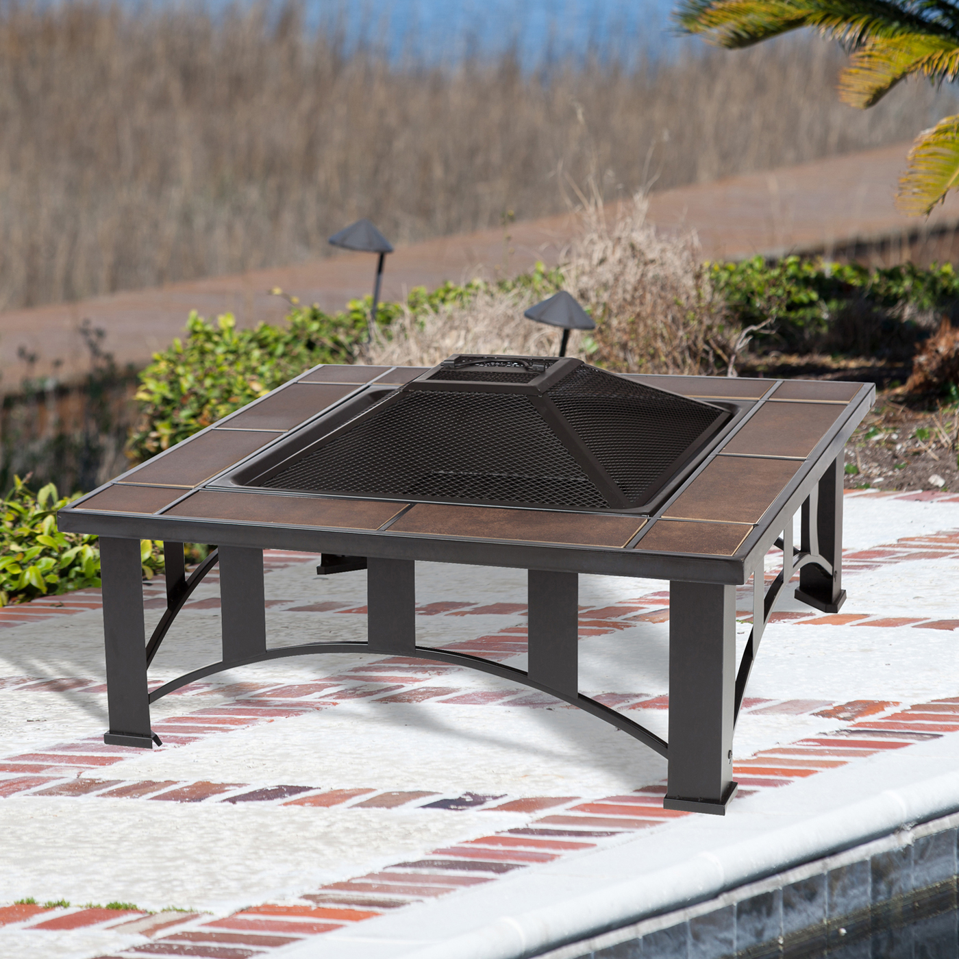 Fire Sense 60243 Tuscan Tile Mission Style Square Outdoor Fire Pit with dimensions 1400 X 1400