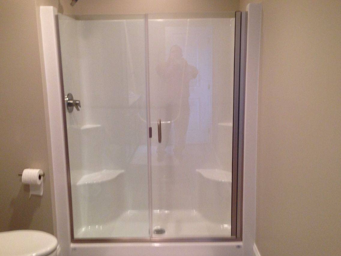 Frameless Shower Door And Panel On A Fiberglass Shower Stall with regard to dimensions 1136 X 852