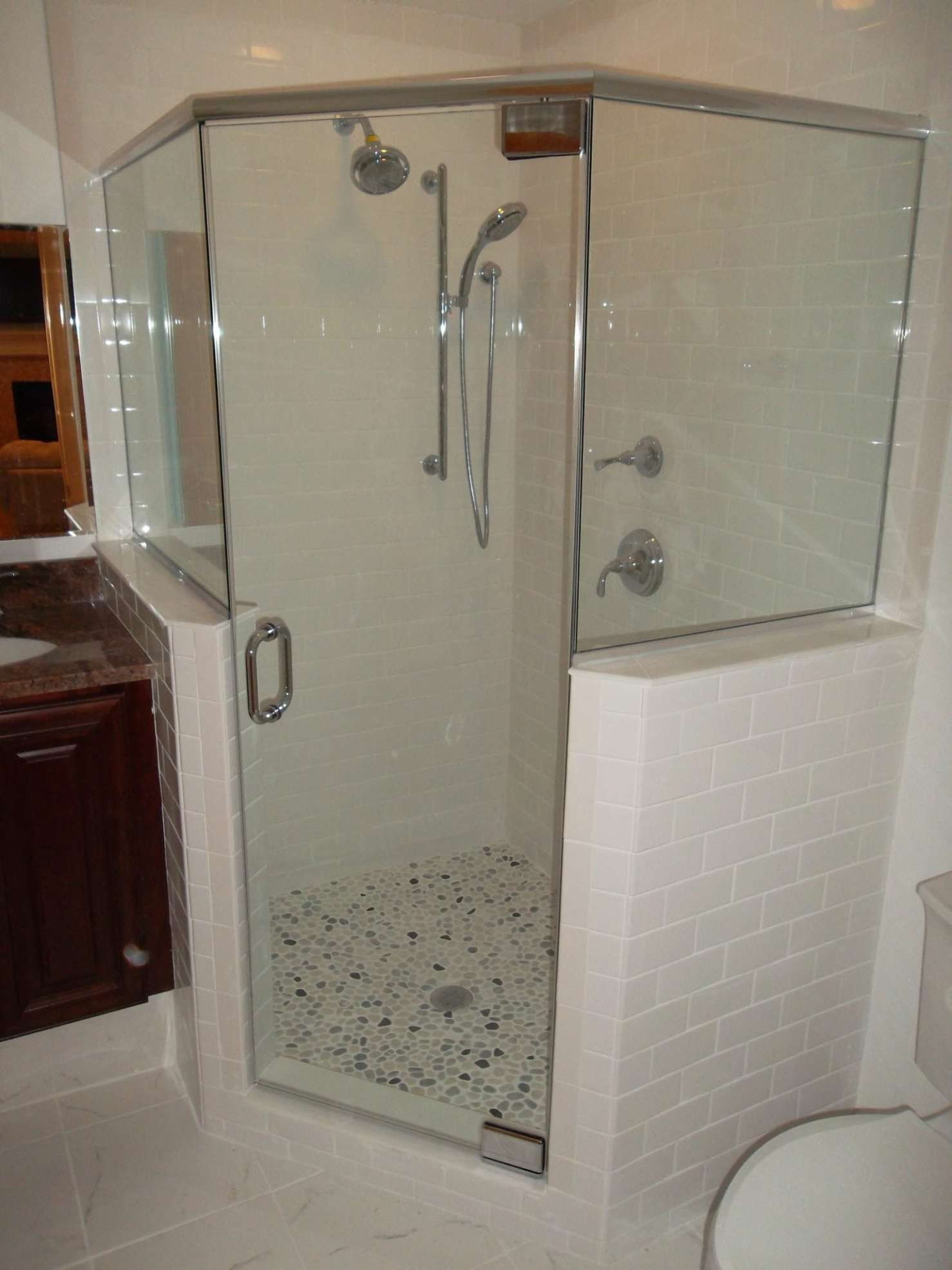 Frameless Shower Enclosure Neo Angle With Two Buttress Knee Walls pertaining to measurements 1478 X 1971