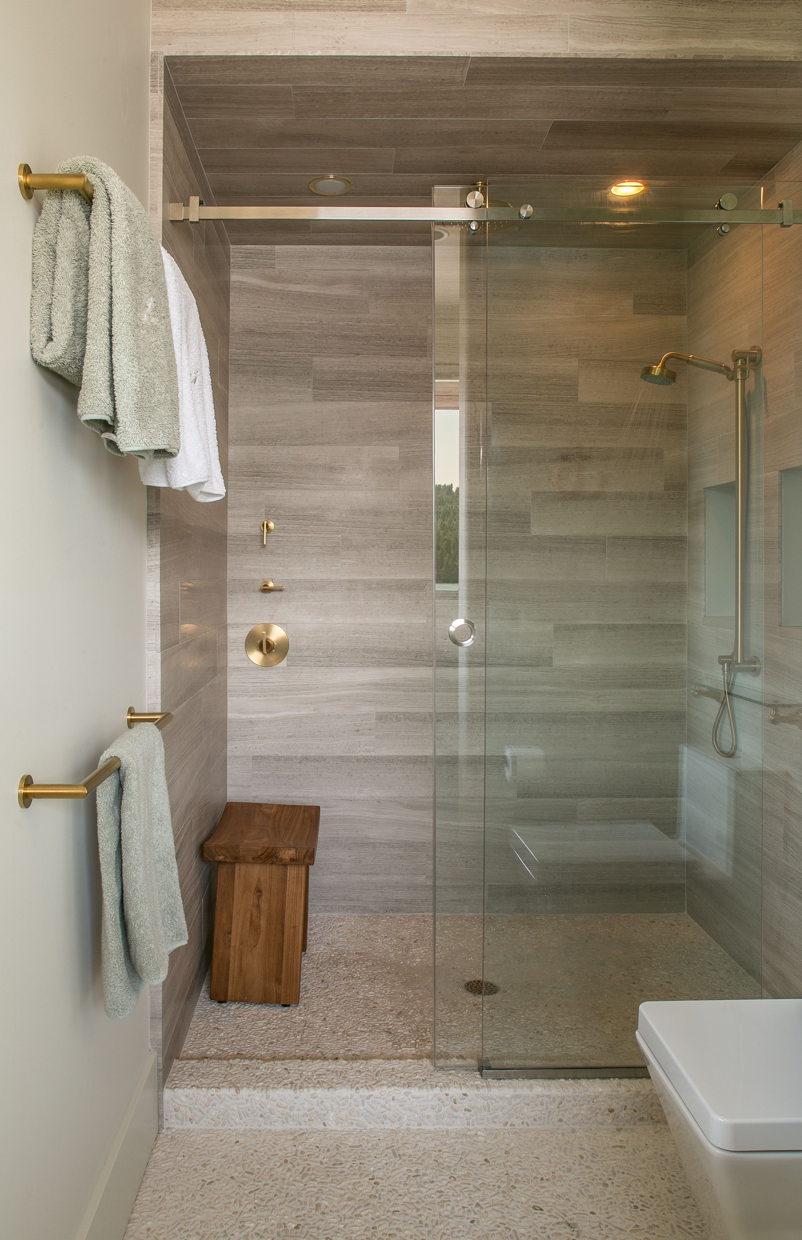 Guest Bathroom Shower 6x24 Ashen Gray Limestone Tiles Surround throughout measurements 2588 X 4000