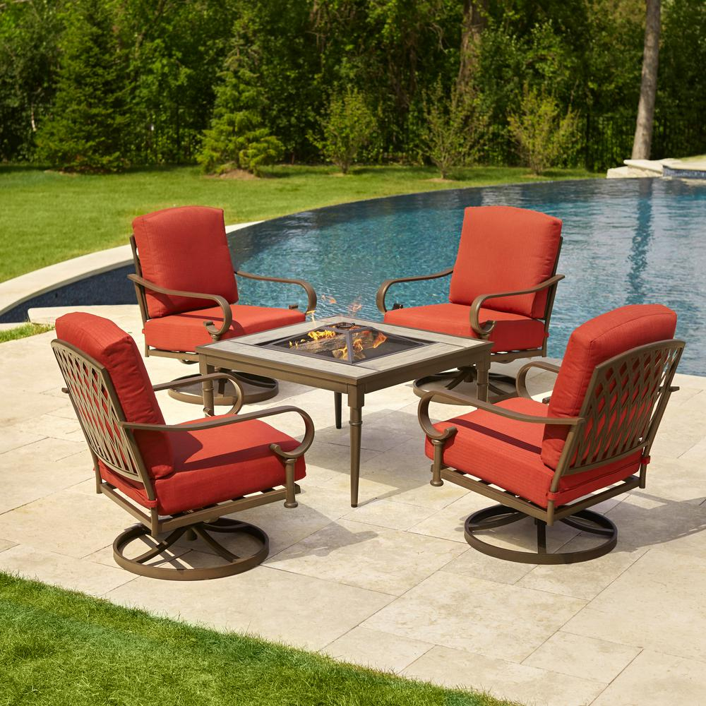 Hampton Bay Oak Cliff 5 Piece Metal Patio Fire Pit Conversation Set inside dimensions 1000 X 1000