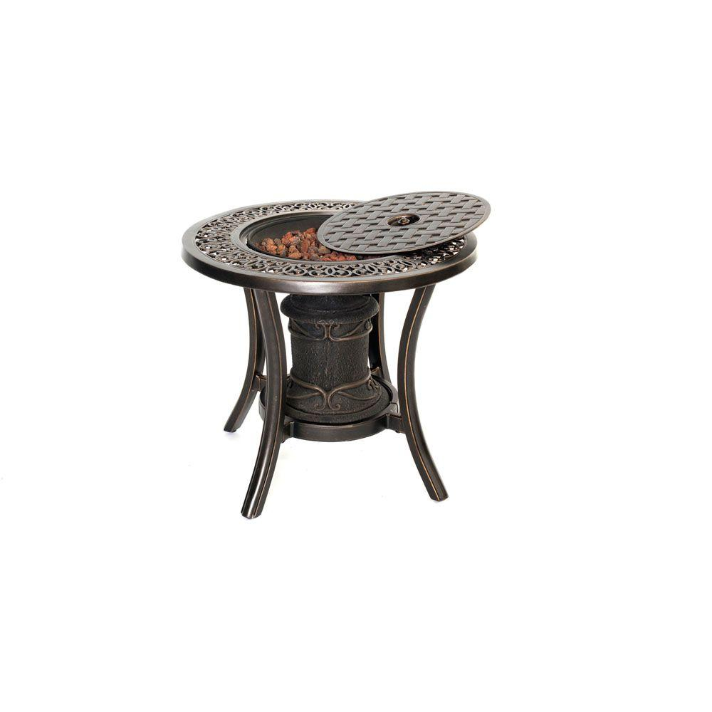 Hanover Traditions Aluminum Round Patio Outdoor Side Table With Fire with regard to proportions 1000 X 1000