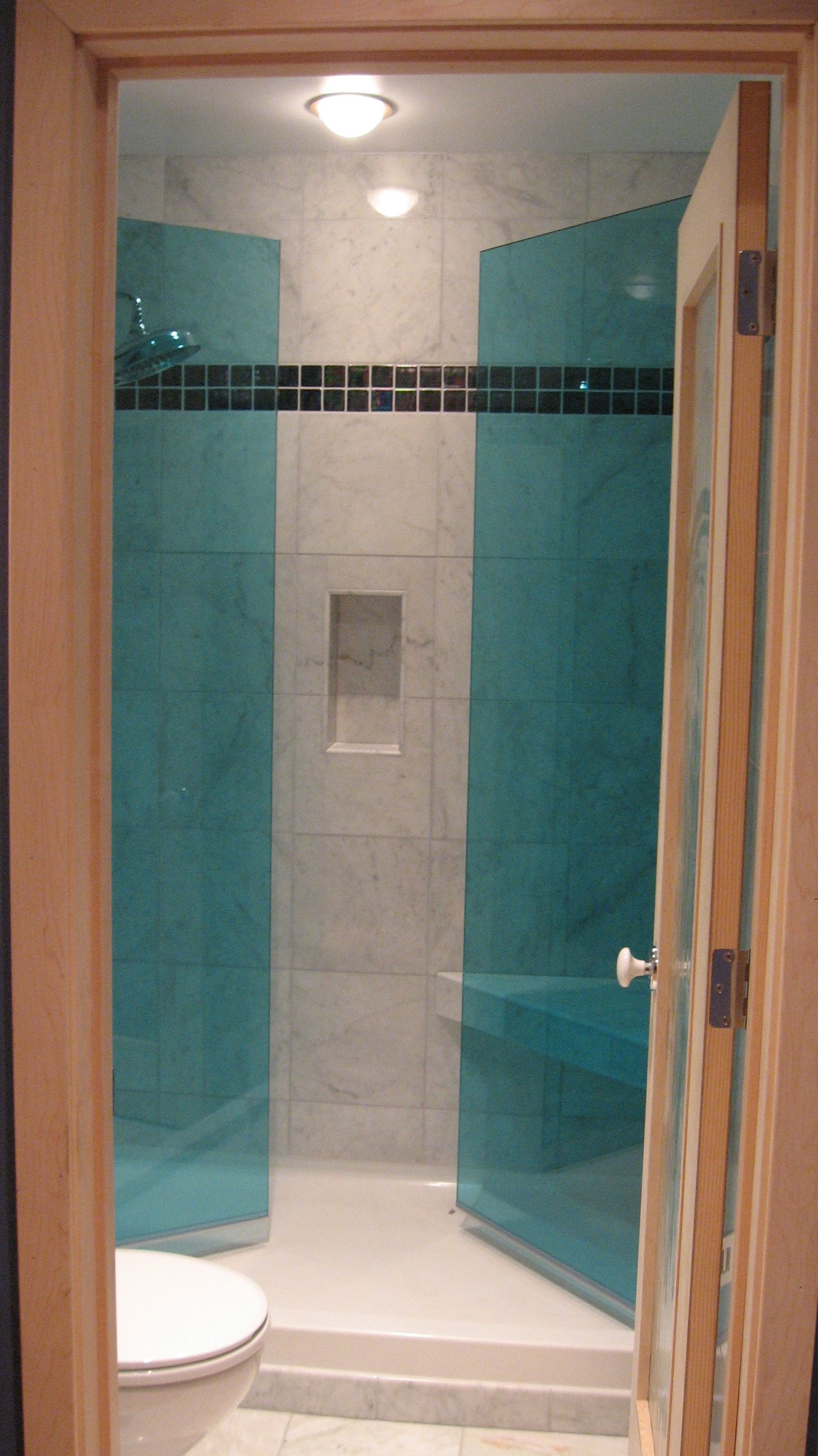 Harbor Bathroom Project Frameless Blue Glass Shower Doors These regarding sizing 1456 X 2592