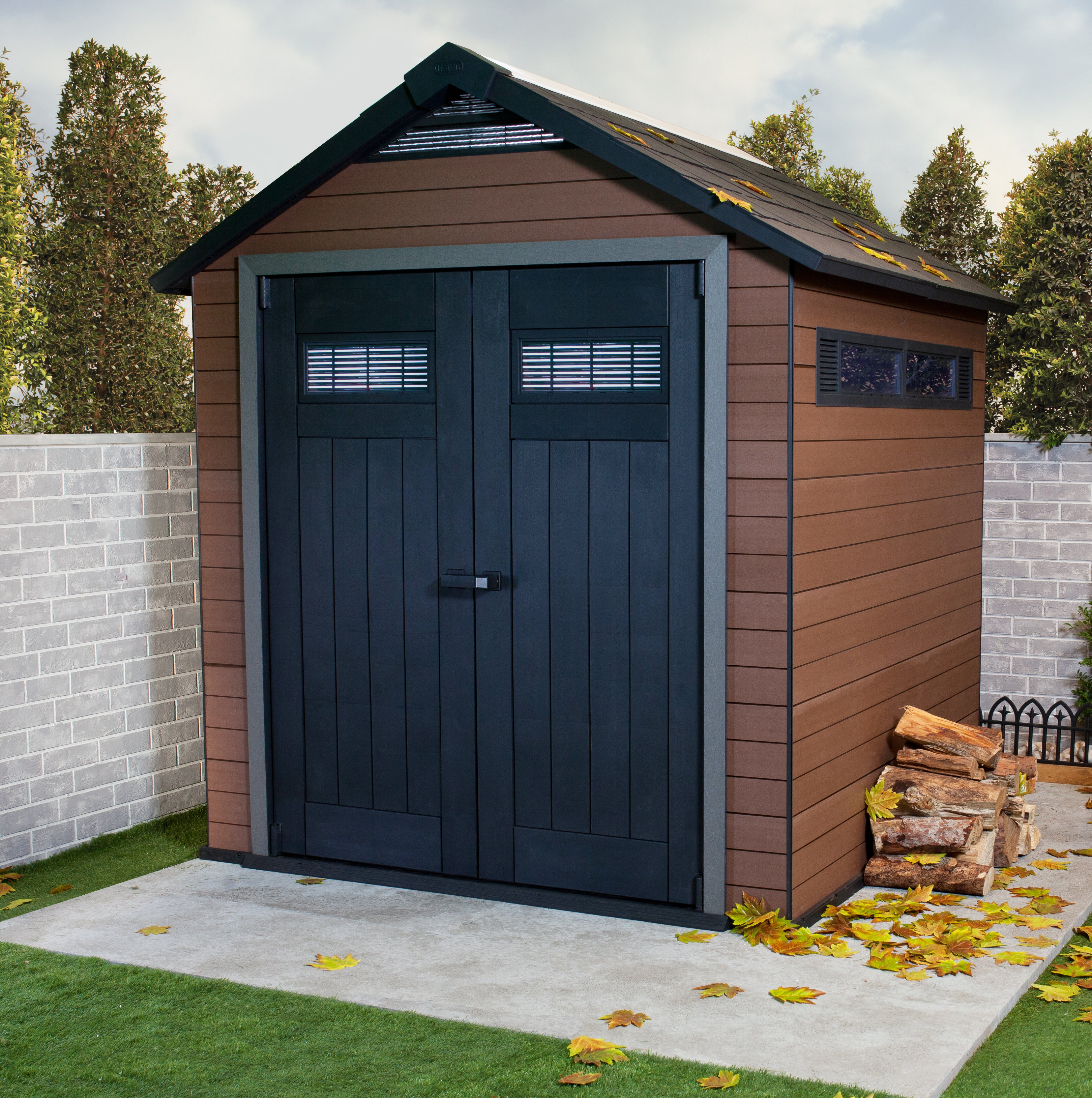 Keter Fusion 7 Ft 4 In W X 7 Ft 5 In Manufactured Wood Storage throughout size 3313 X 3332