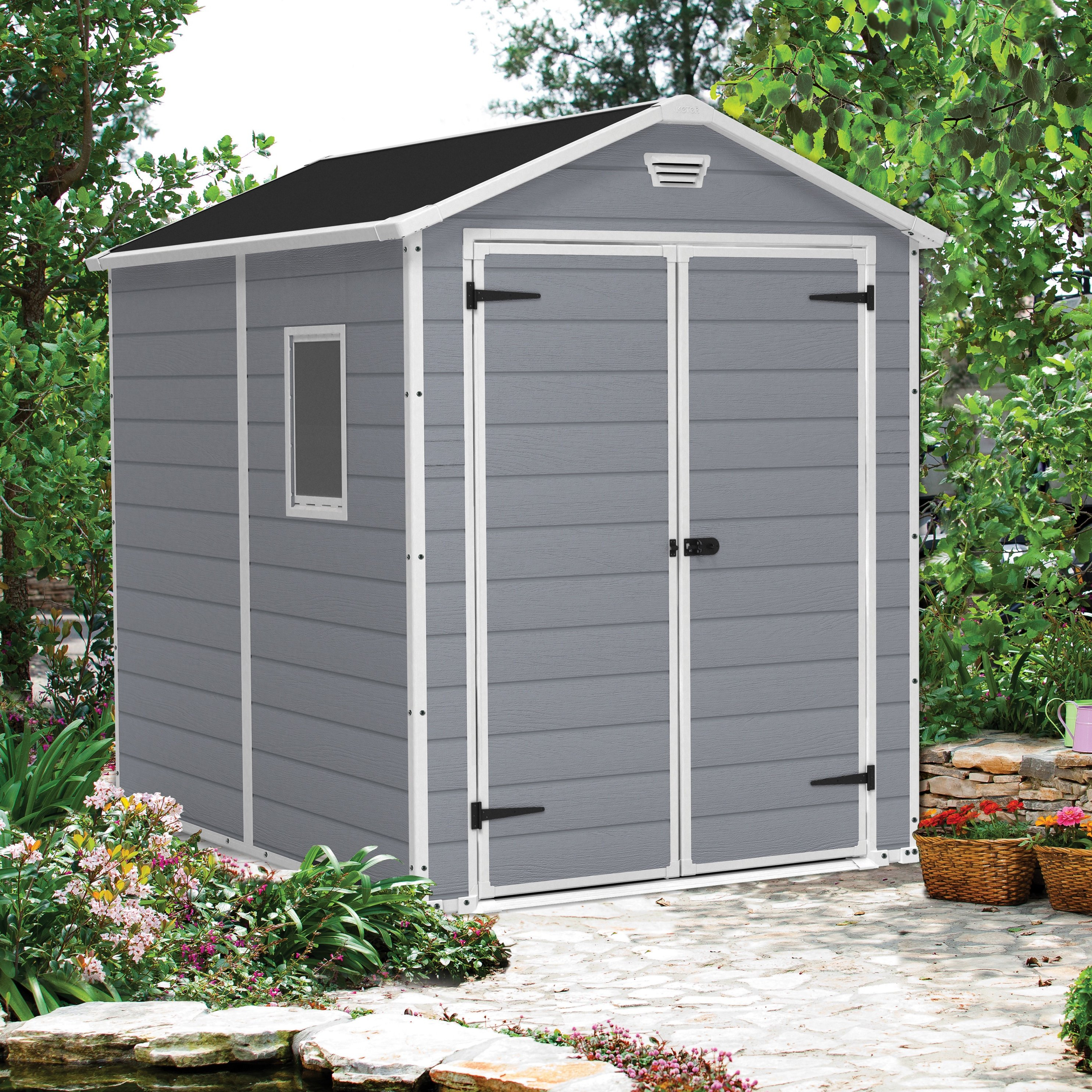 Keter Manor 6 Ft W X 74 Ft Plastic Storage Shed Reviews Wayfair in size 2970 X 2970
