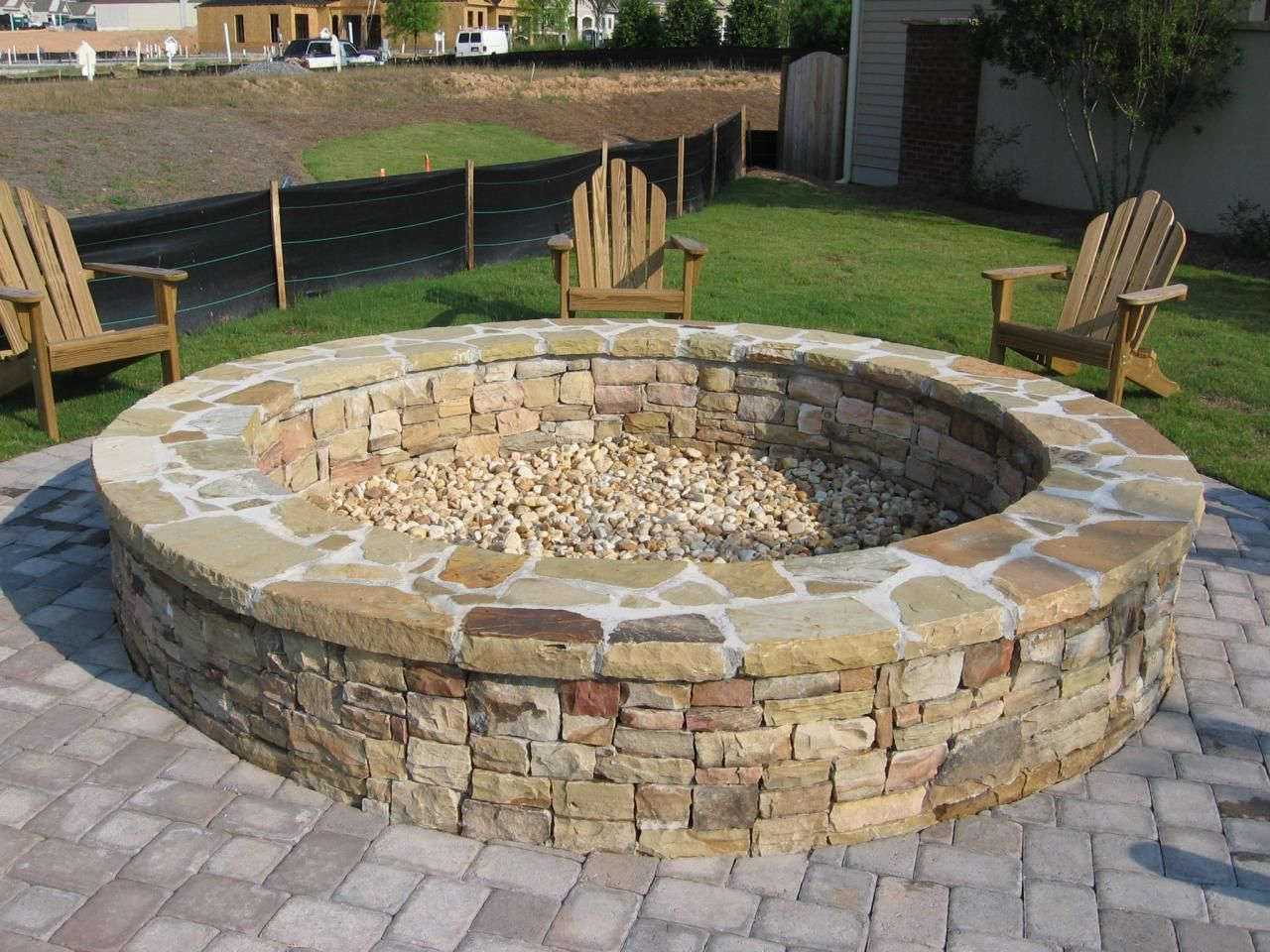 Large Fire Pit Round Stone Fire Pit And Bench With Large Wooden pertaining to size 1280 X 960