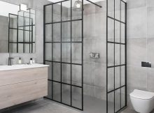 Lovely Black Aluminium Shower Frame Door With Big Vanity Mirror throughout size 1080 X 1080
