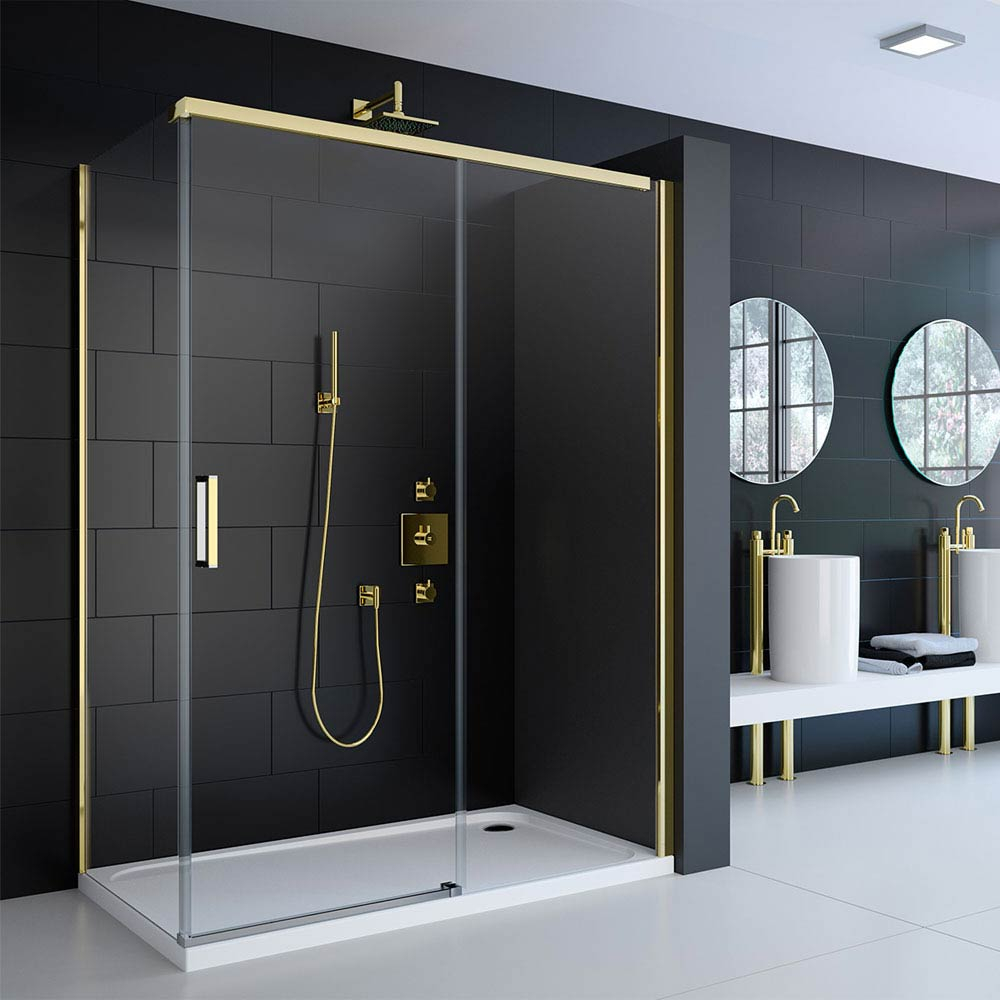 Merlyn 8 Series Colour Sliding Shower Door Gold within sizing 1000 X 1000