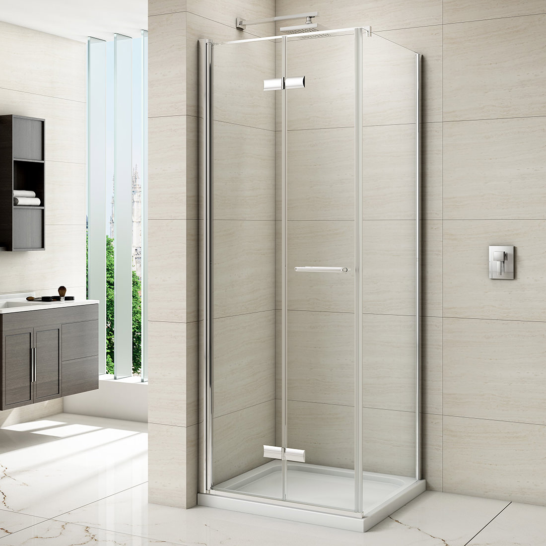 Merlyn 8 Series Frameless Hinged Bifold Shower Door 800mm M87211 regarding size 1100 X 1100