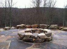 Natural Boulder Firepit Slate Patio And Boulder Seat Wall intended for sizing 2592 X 1936