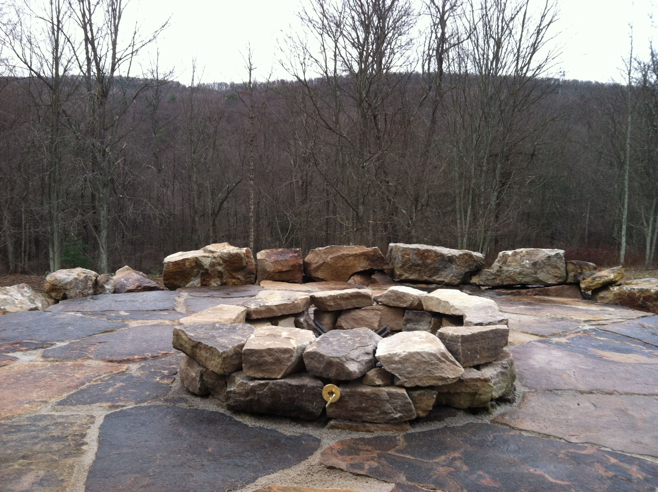Natural Boulder Firepit Slate Patio And Boulder Seat Wall intended for sizing 2592 X 1936