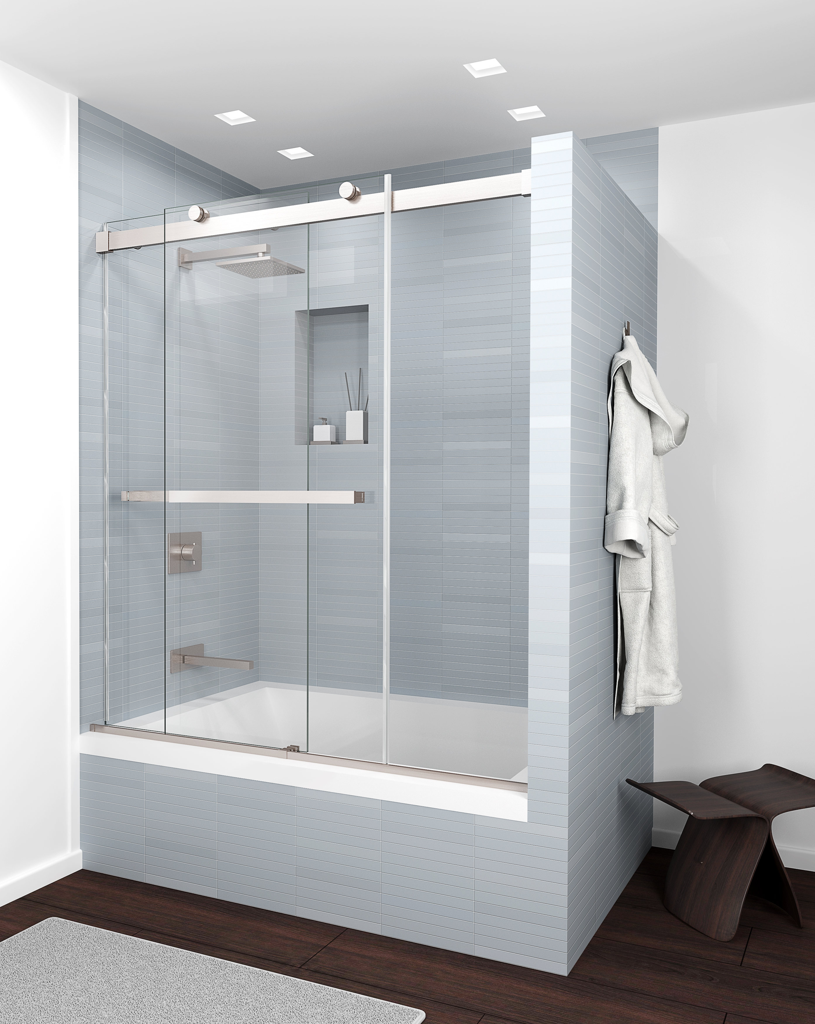 New Product Equalis Series Frameless Sliding Pass Shower Doors in dimensions 2788 X 3500