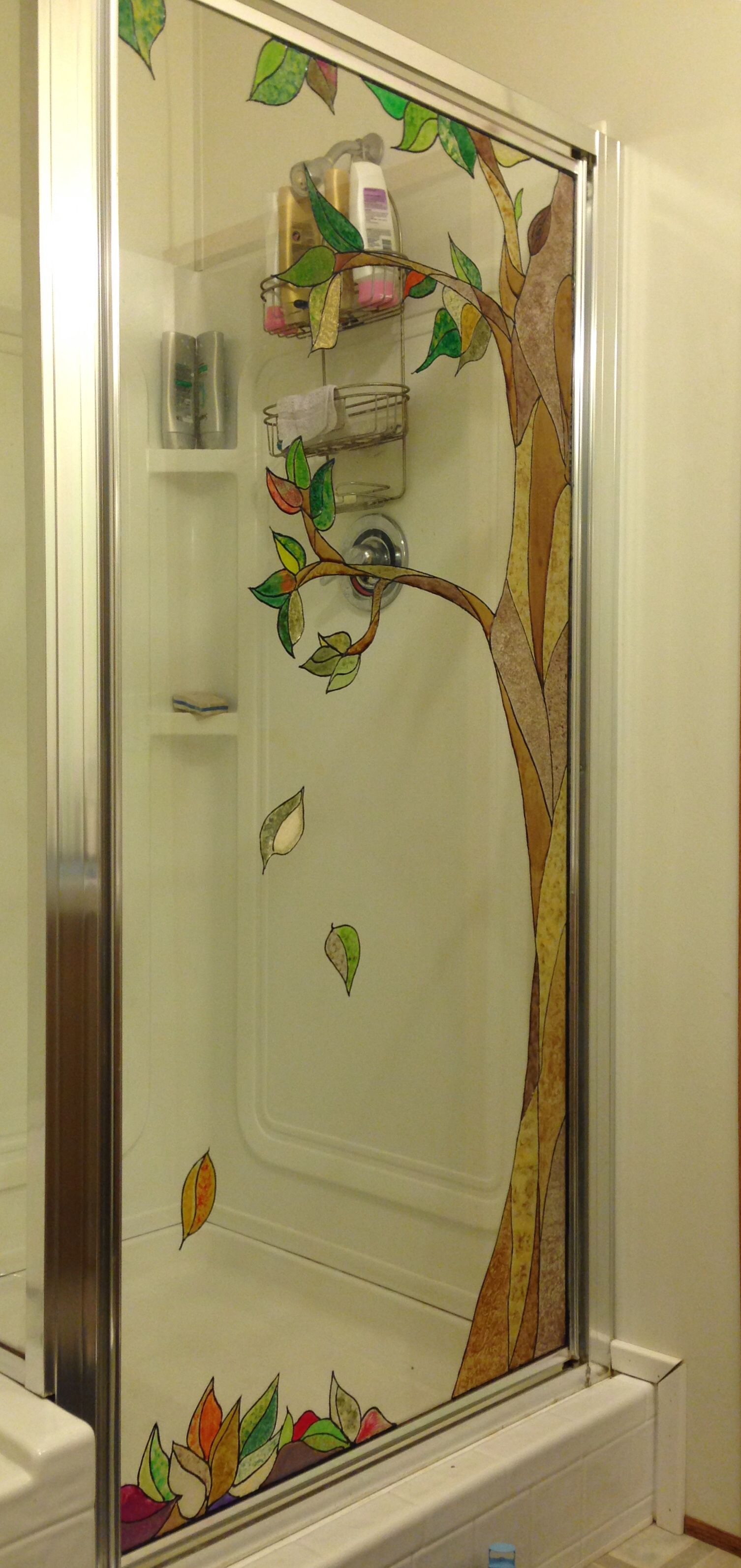 Painted Glass Shower Door With Plaid Stained Glass Paint Corcoran intended for dimensions 1506 X 3183