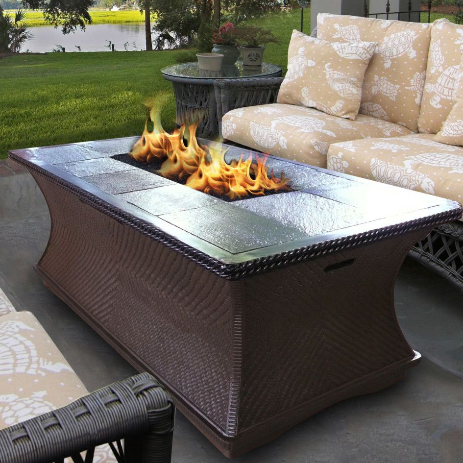 Patio Ideas Propane Fire Pit Coffee Table With Cream Cushion Patio within measurements 945 X 945