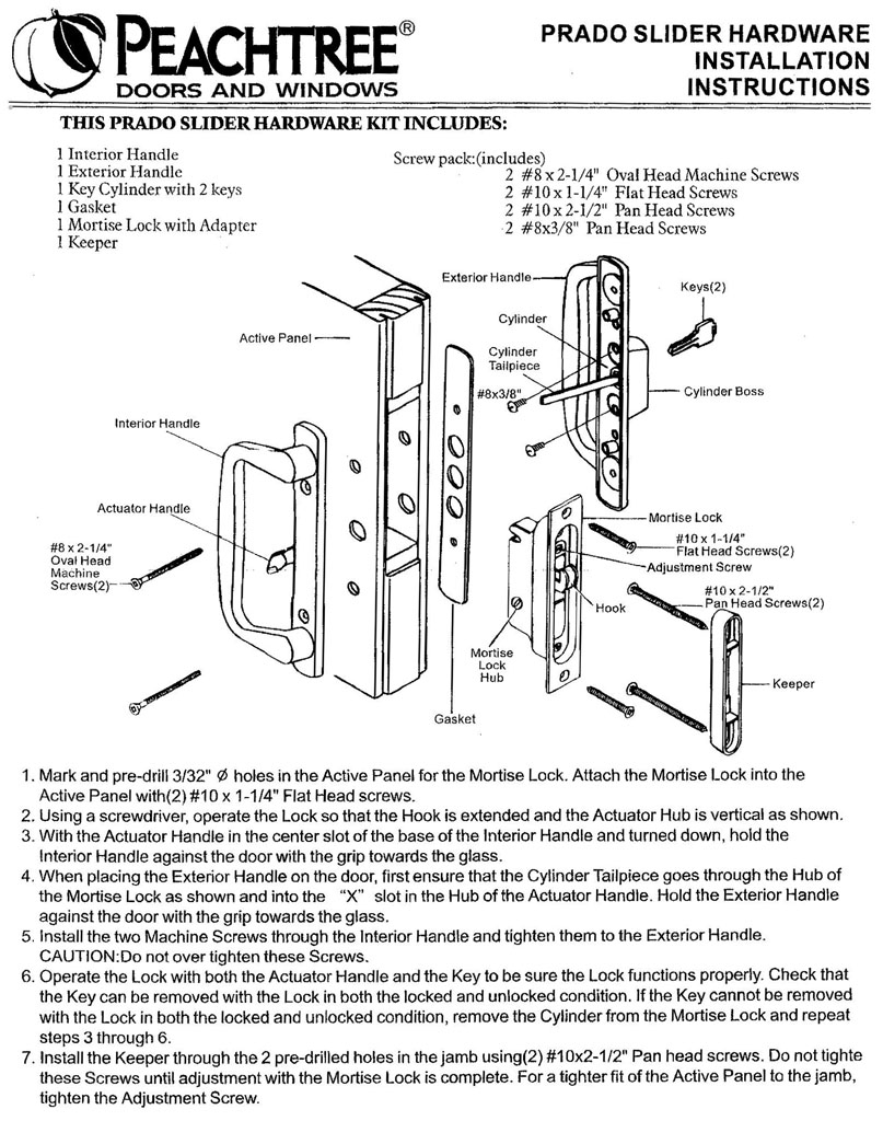 Peachtree Prado Sliding Door Hardware Installation Instructions regarding measurements 807 X 1024