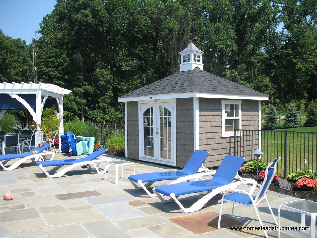 Pool Shed Ideas Designs Pool Storage In Pa Homestead Structures with measurements 1200 X 900