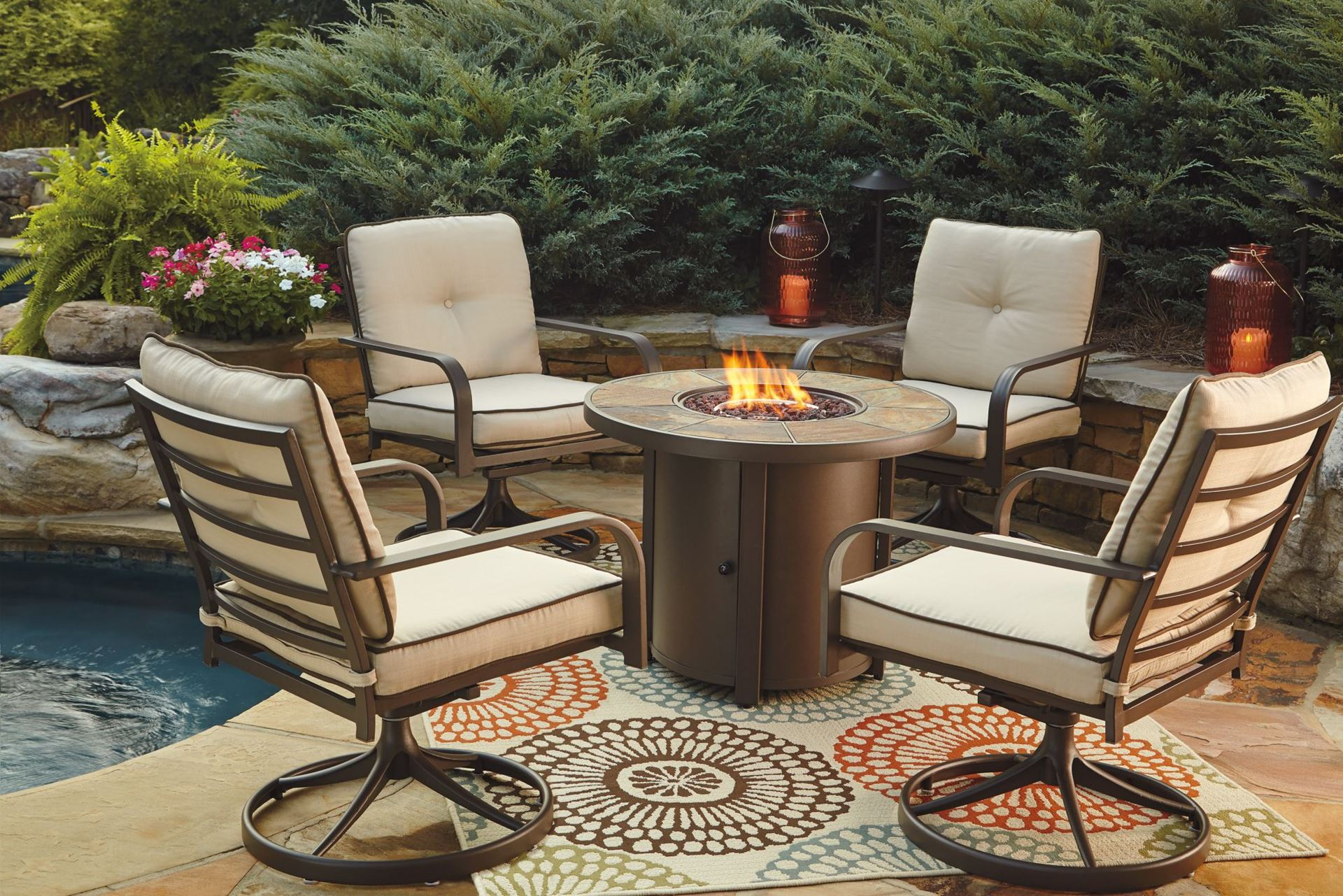 Predmore Round Fire Pit Table And 4 Swivel Chairs Woodstock inside size 1920 X 1281