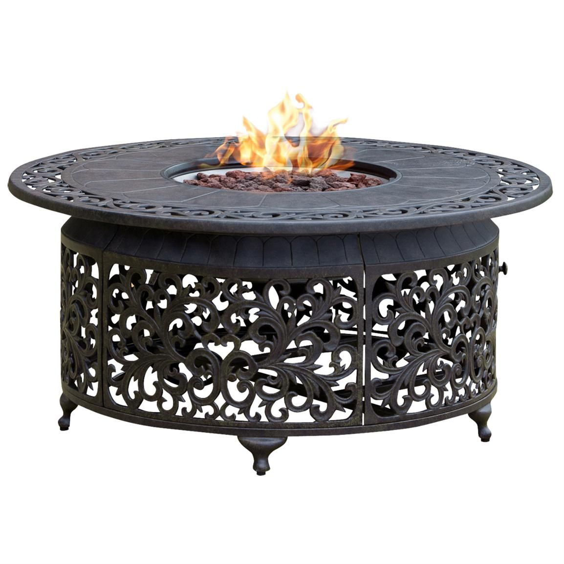 Propane Cast Aluminum Fire Pit With Scroll Design Click To View Full within measurements 1154 X 1154