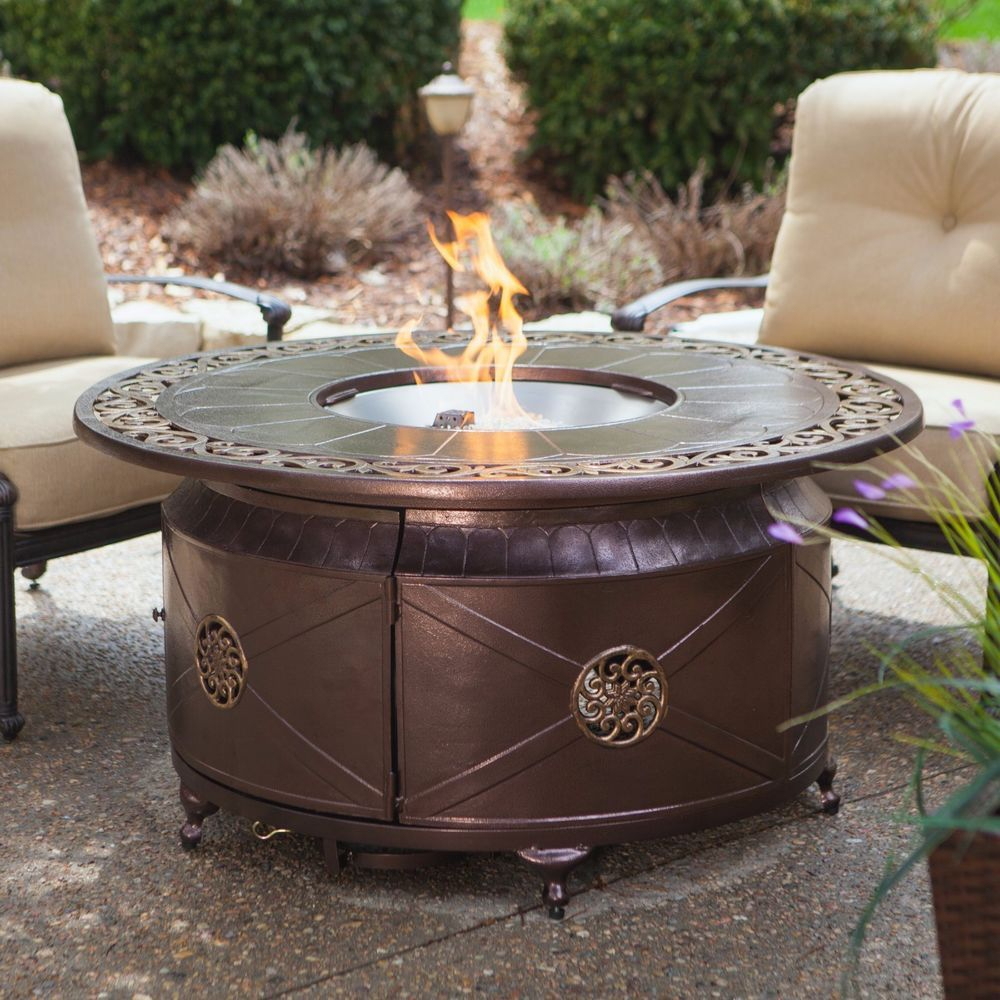 Propane Gas Fire Pit Fire Bowl Round Table Glass Beads Patio Deck regarding dimensions 1000 X 1000