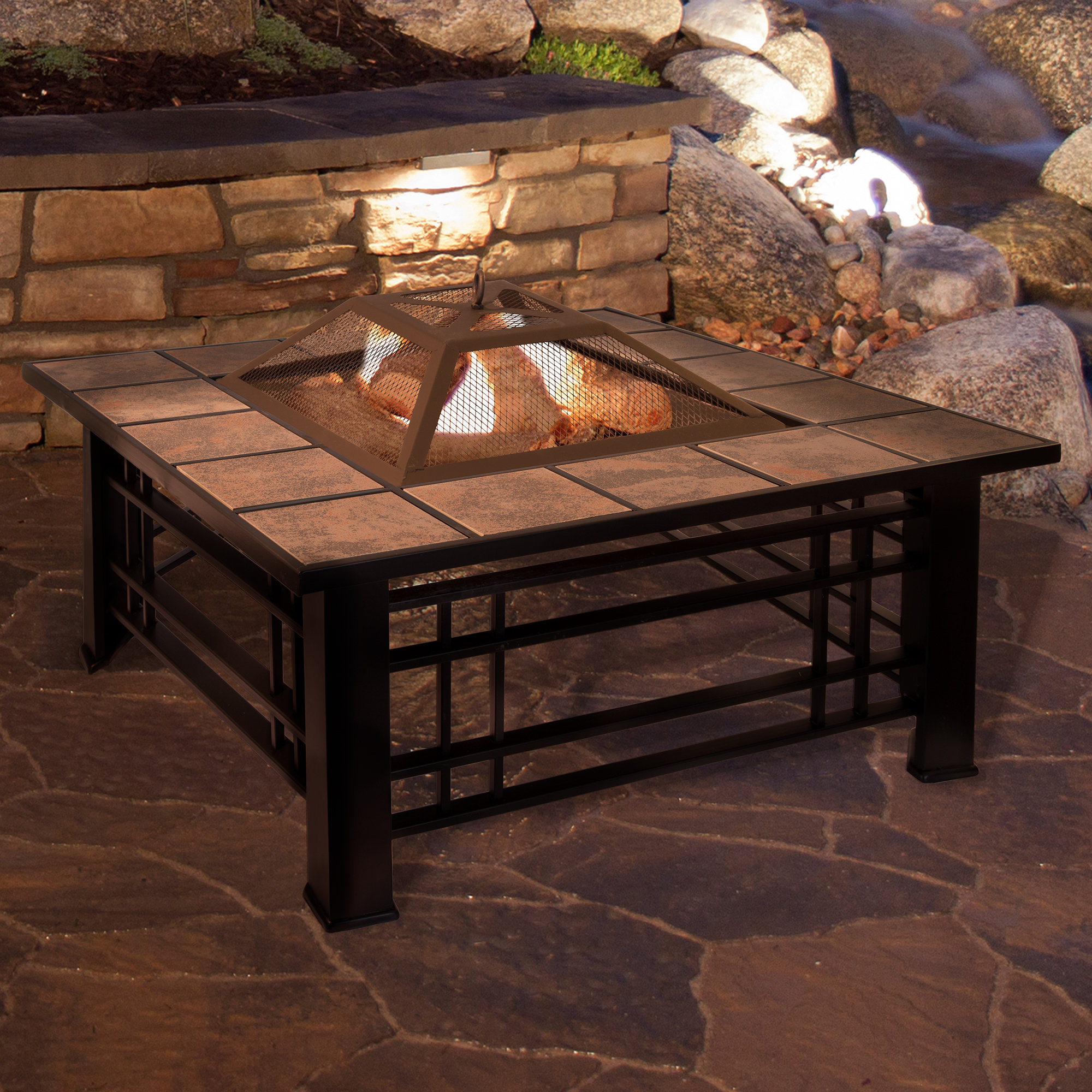 Pure Garden Tile Steel Wood Burning Fire Pit Table Reviews Wayfair pertaining to size 2000 X 2000