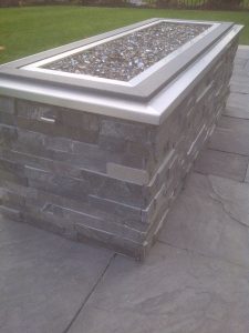 Raised Gas Fire Pit With Crushed Glass Stone Cladding And Stainless with regard to measurements 1944 X 2592