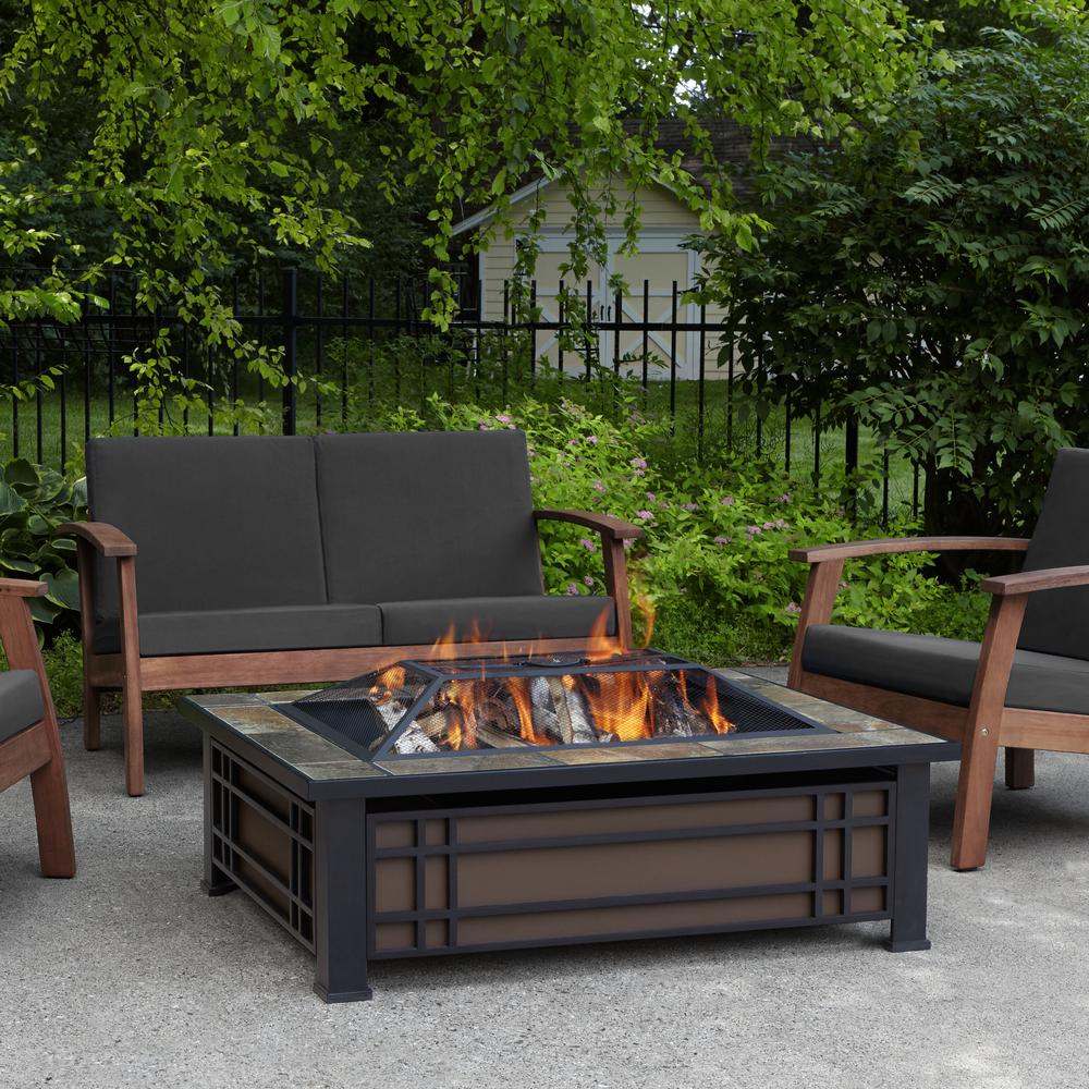Real Flame Hamilton 44 In X 13 In Rectangle Steel And Slate for dimensions 1000 X 1000