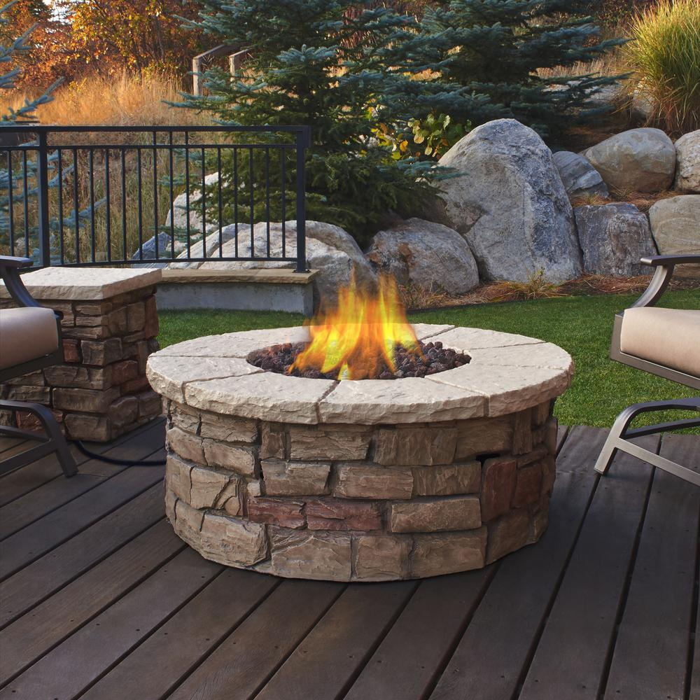 Real Flame Sedona 43 In X 17 In Round Fiber Concrete Propane Fire for size 1000 X 1000