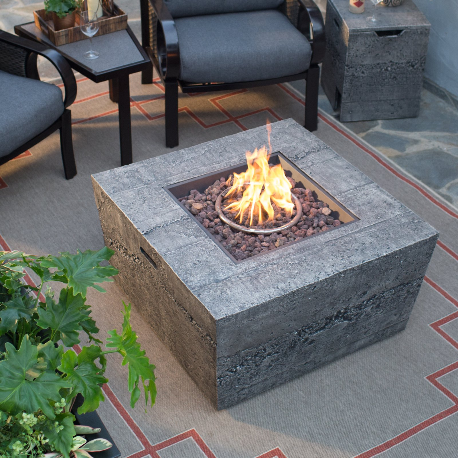 Red Ember Glacier Stone 35 In Square Gas Fire Pit Table With Free within size 1600 X 1600
