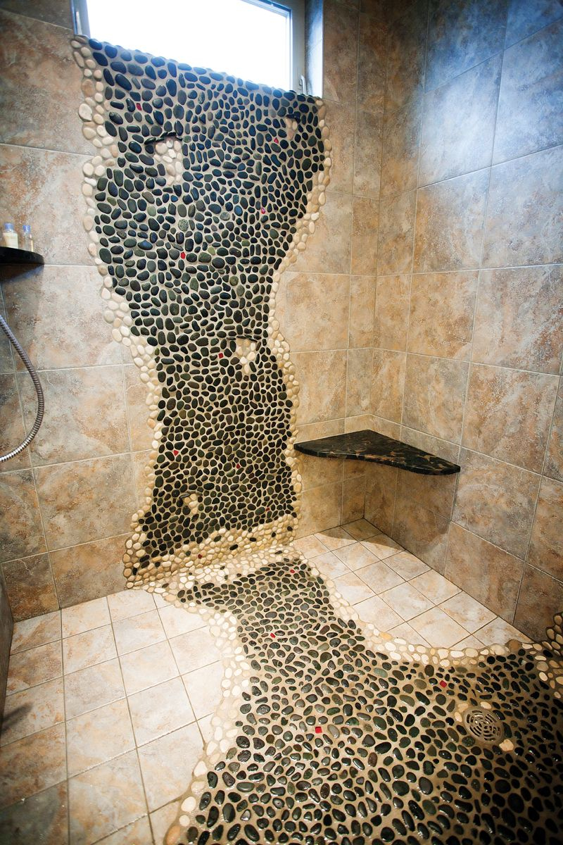 River Rock Shower Wall The Master Bath Was Designed With Glass inside measurements 800 X 1200