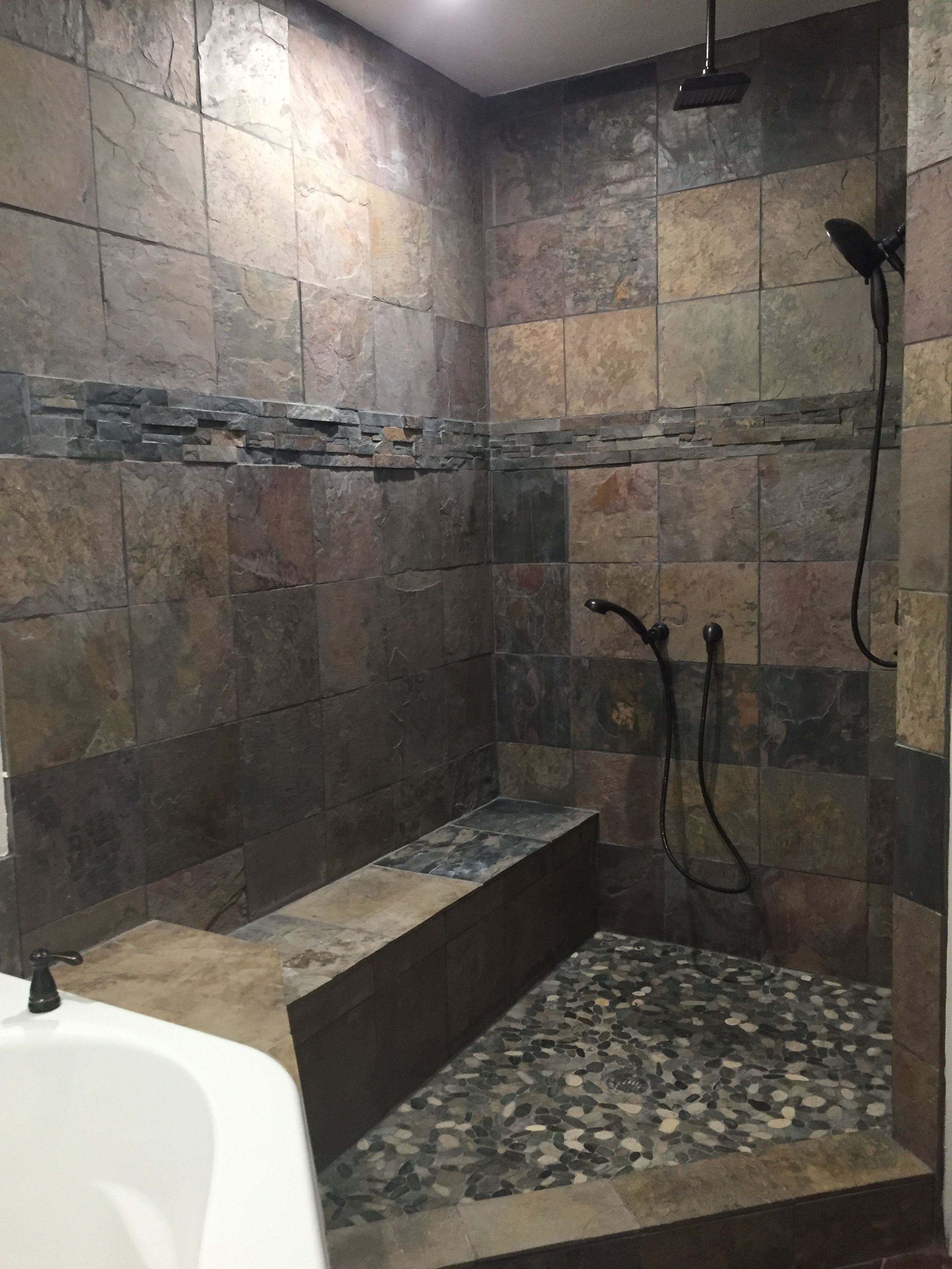 Rustic Farmhouse Shower Open Shower No Door Bathroom In 2019 intended for measurements 2448 X 3264