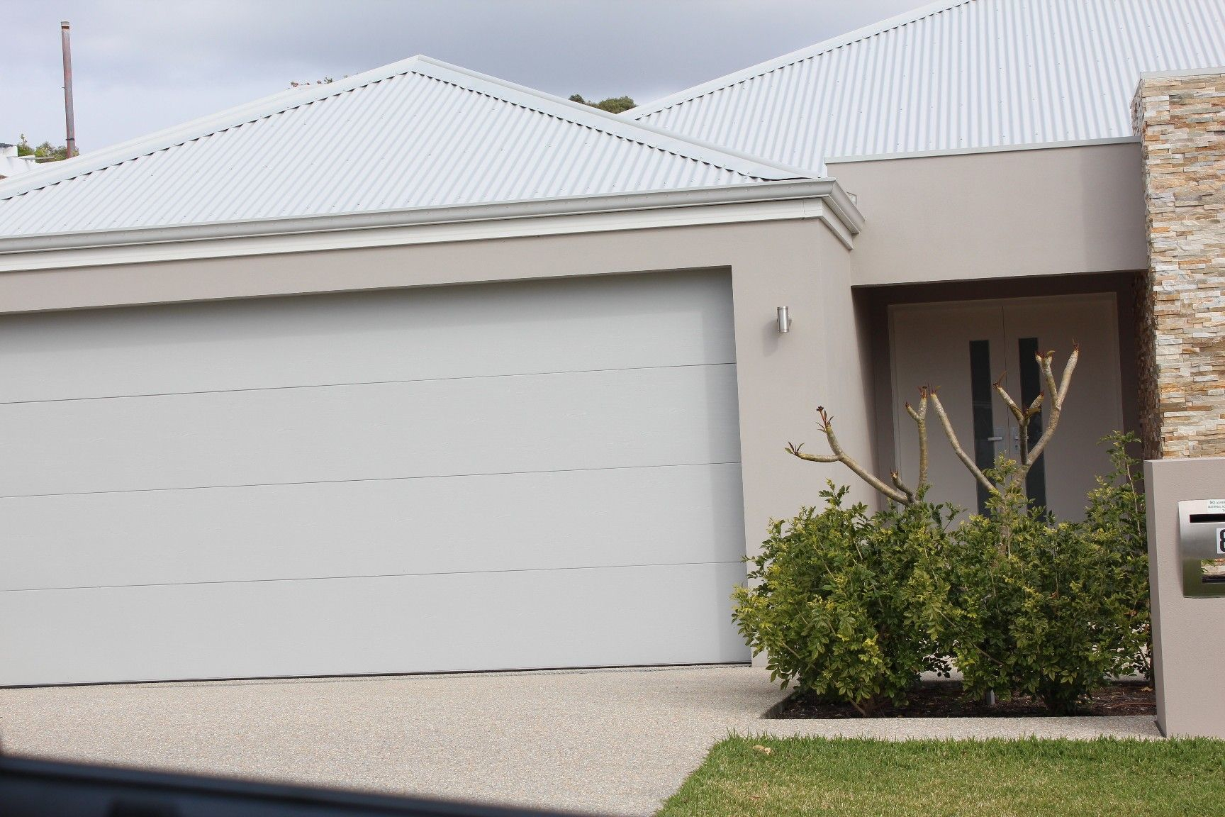 Shale Grey Roof Gutters And Garage Door Surfmist Fascia And Dune with proportions 1728 X 1152