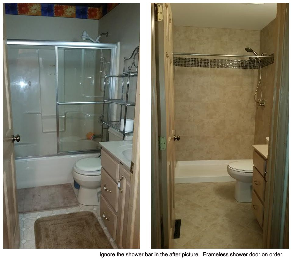 Small Tiny Bath Remodel Tub To Shower Conversion Frameless intended for proportions 955 X 861