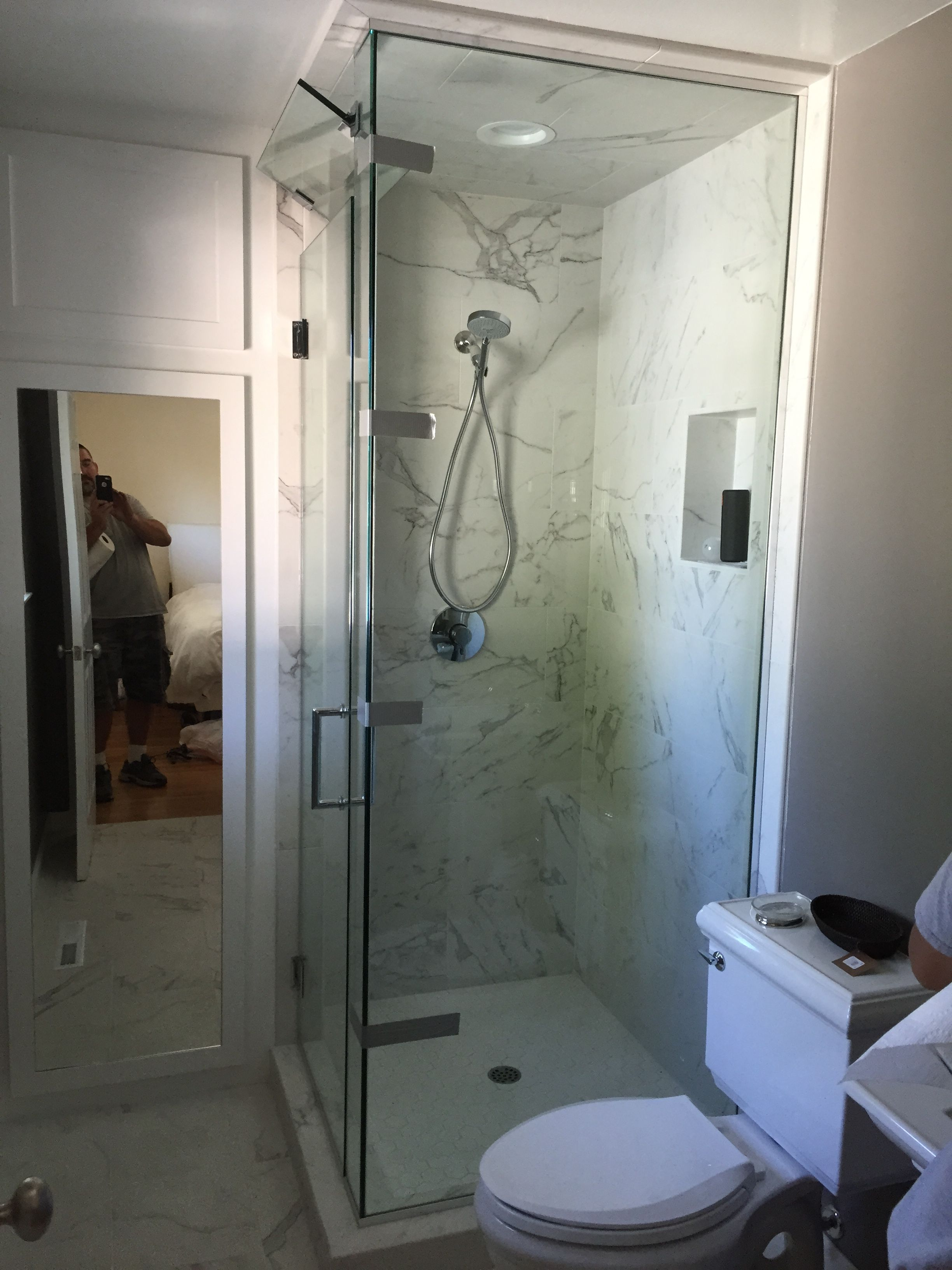 This Frameless Floor To Ceiling Glass Shower Enclosure Has A Glass within proportions 2448 X 3264