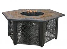 Uniflame 21 In Slate Tile Hexagon Propane Gas Fire Pit In Bronze inside measurements 1000 X 1000