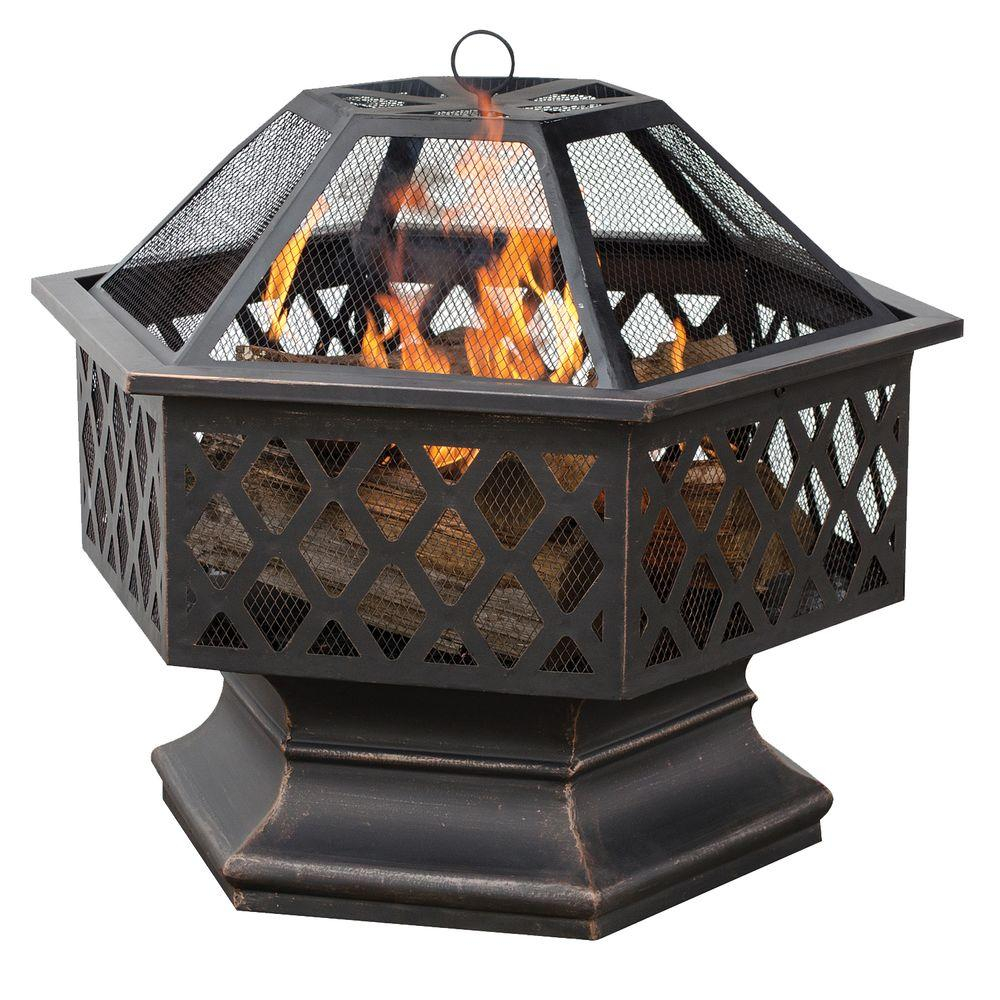 Uniflame 24 In Hex Shaped Lattice Fire Pit In Oil Rubbed Bronze with regard to measurements 1000 X 1000