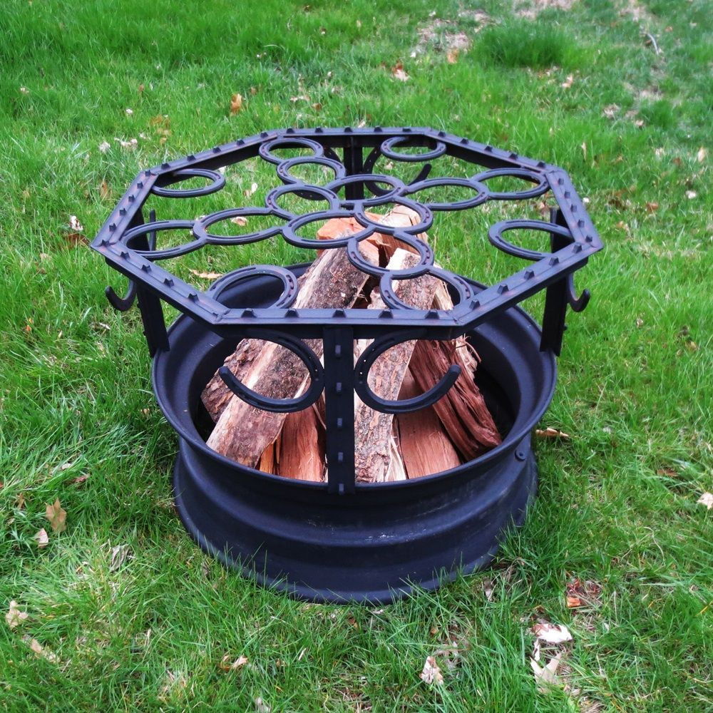 Western Fire Pit Made Out Of A Tire Rim Horse Shoes And Fence Posts for dimensions 1000 X 1000