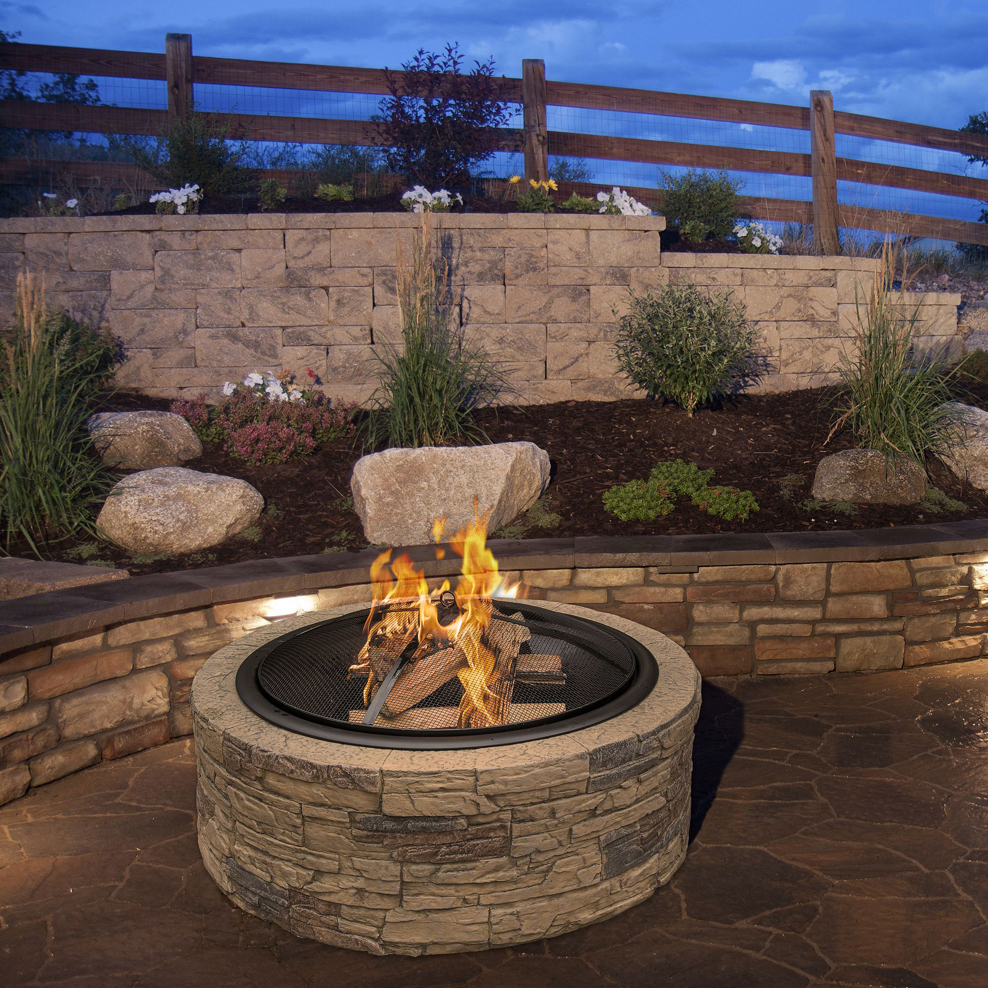 Wood Burning Firepit 35 Cast Stone Fire Pit W Screen Outdoor Patio with sizing 2000 X 2000